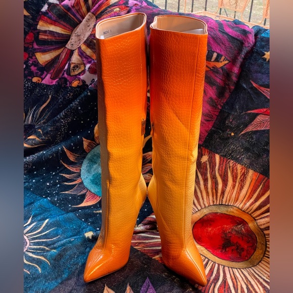 SIMMI London Sexy orange ombre snakeskin boots,gold chain link stiletto heel, 7 - Picture 4 of 16